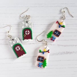 Winter or Christmas scene earrings, limited pairs available