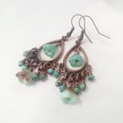 Turquoise Flower Chandelier Earrings in Copper 