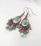 Turquoise Flower Chandelier Earrings in Copper 