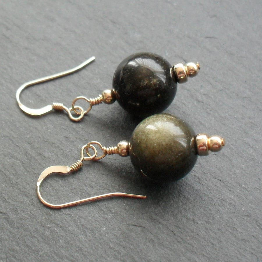 Golden Obsidian Gold Filled Earrings 