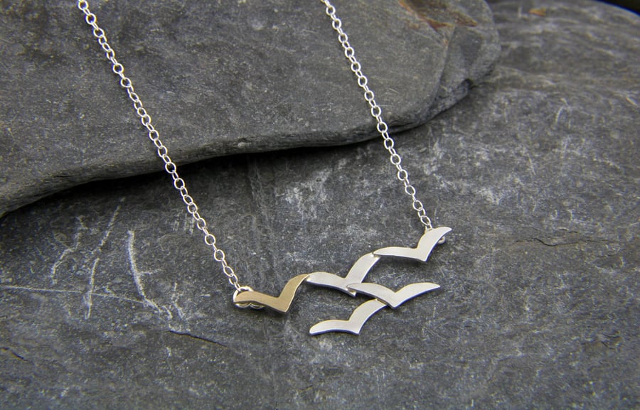 Flock of Seagull Sterling Silver and 9ct Gold N Folksy