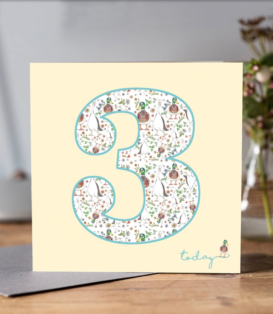 Child’s Age 3 Birthday Card 