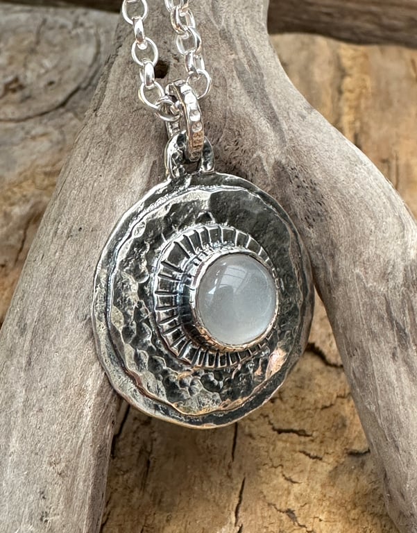 Moon Shield Pendant with silky grey moonstone
