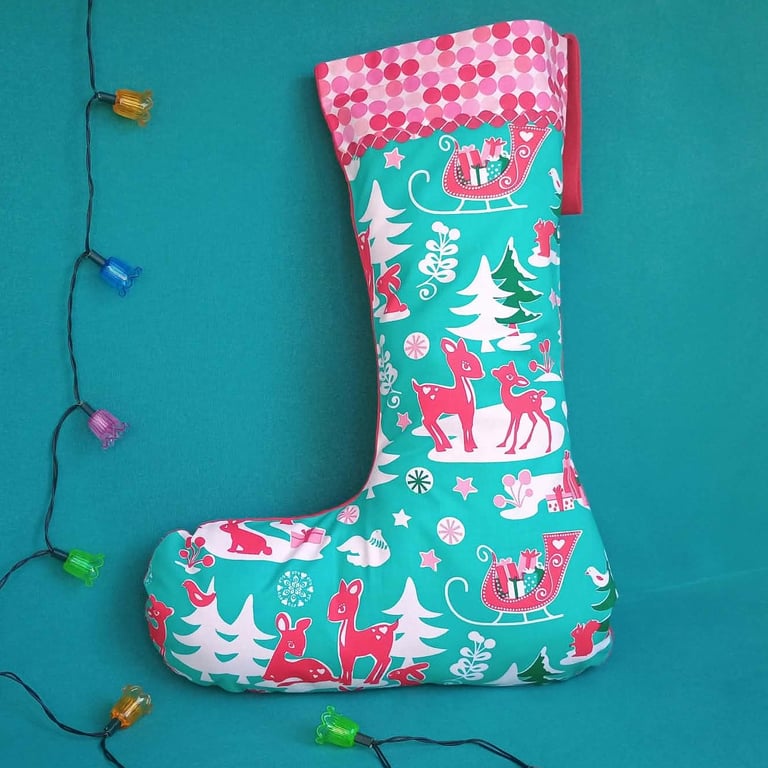 Christmas Stocking - Festive Woodland Reindeer 