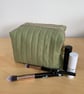 Sage Green Quilted Fabric Box Shape Makeup Bag - Image 1