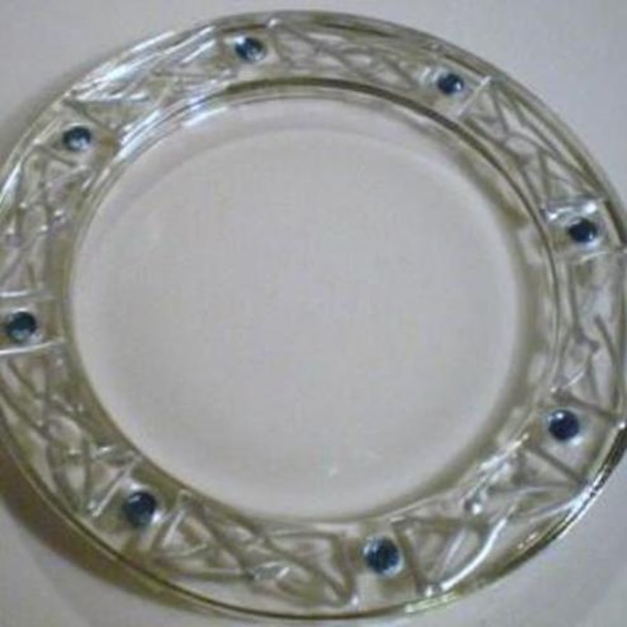 Glass Coaster with Silver Celtic Knots and blue beads