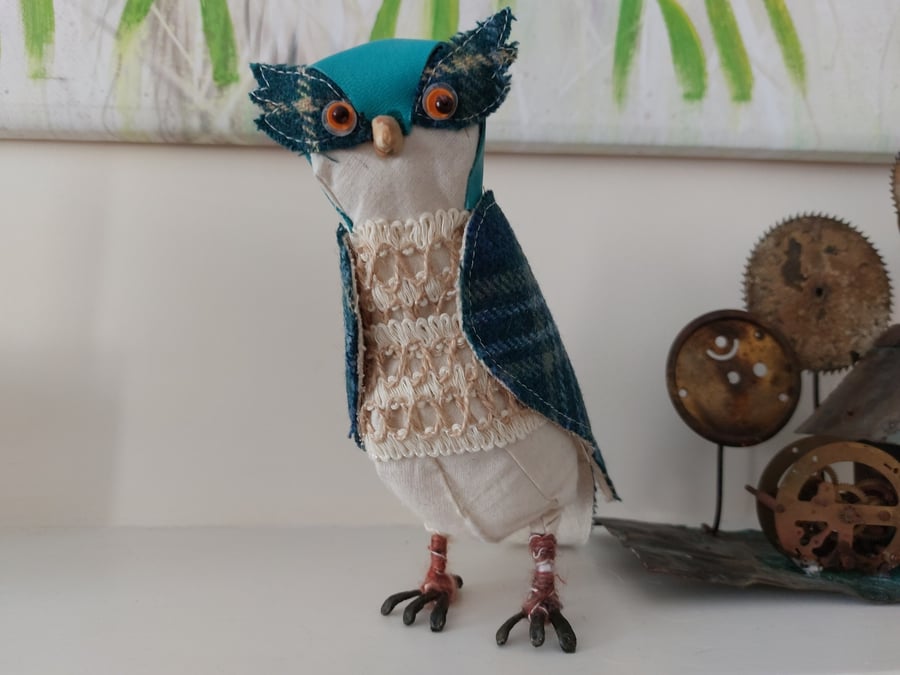 Quirky Hawk Bird Fabric Soft Sculpture Decoration Ornament