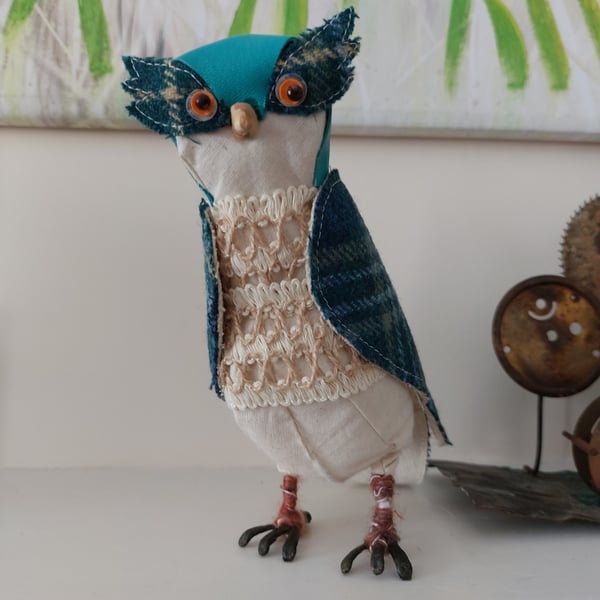 Quirky Hawk Bird Fabric Soft Sculpture Decoration Ornament