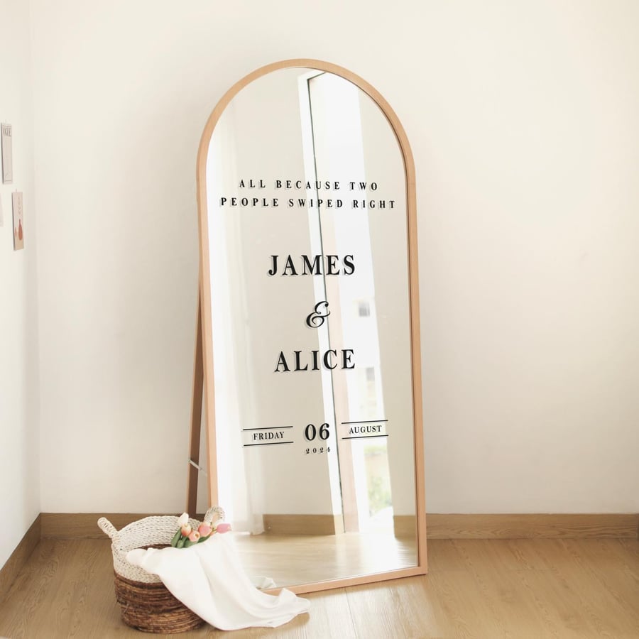 Swiped Right - Classic Custom Wedding Mirror Sticker, Personalised Decor