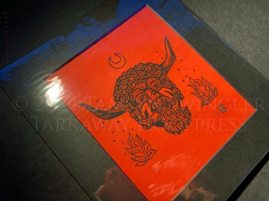 Dorset Ooser - Ltd. Ed. Lino Print - Black on Red design