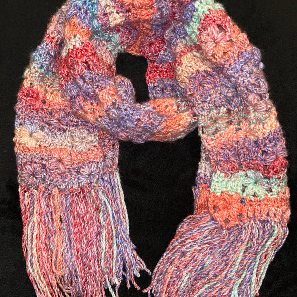 Hand Crocheted Chunky Multicoloured Scarf
