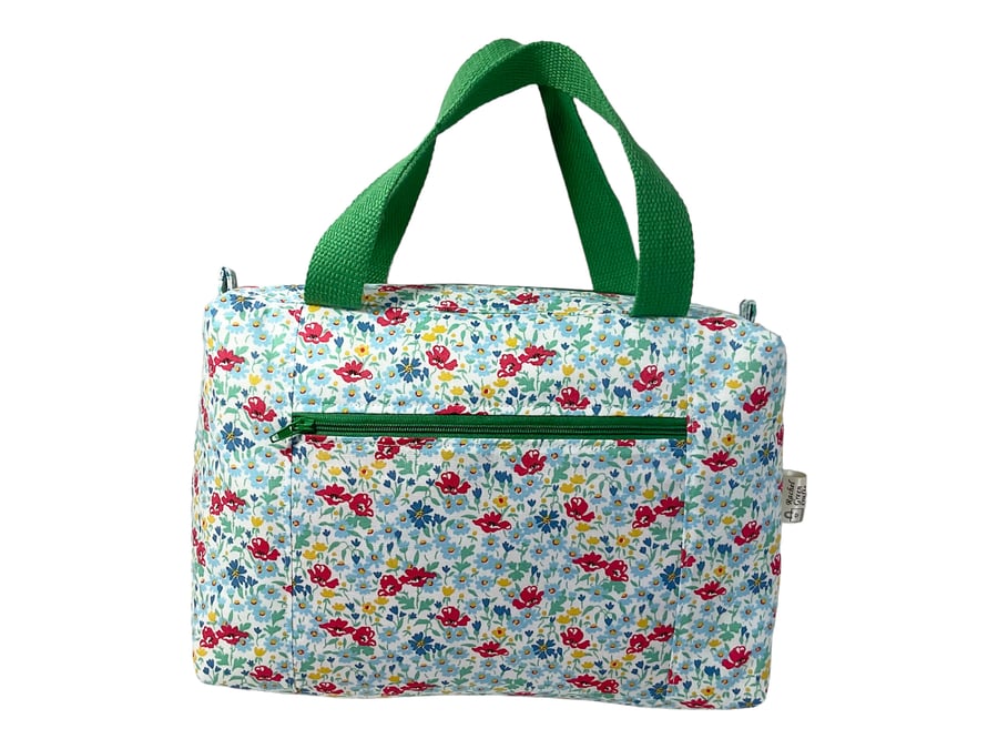 Large wash bag in Liberty cotton, floral toiletries bag with handles and pocket.