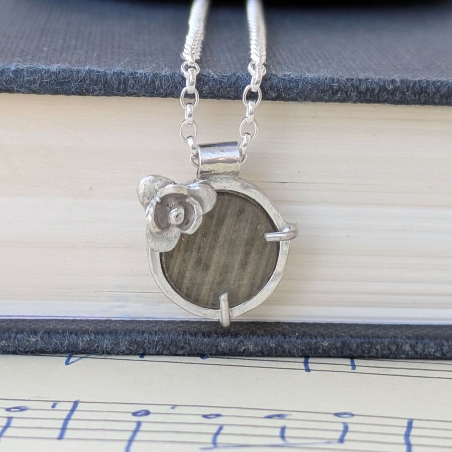 Labradorite gemstone necklace with silver flower, dainty gemstone jewellery