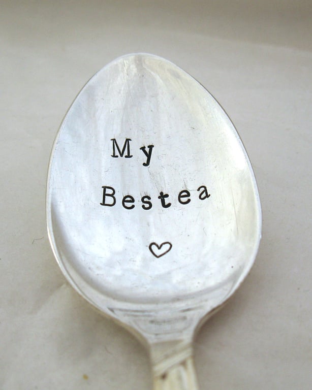 My Bestea, Hand Stamped Teaspoon, Handstamped Vintage Tea Spoon, Silver Rose