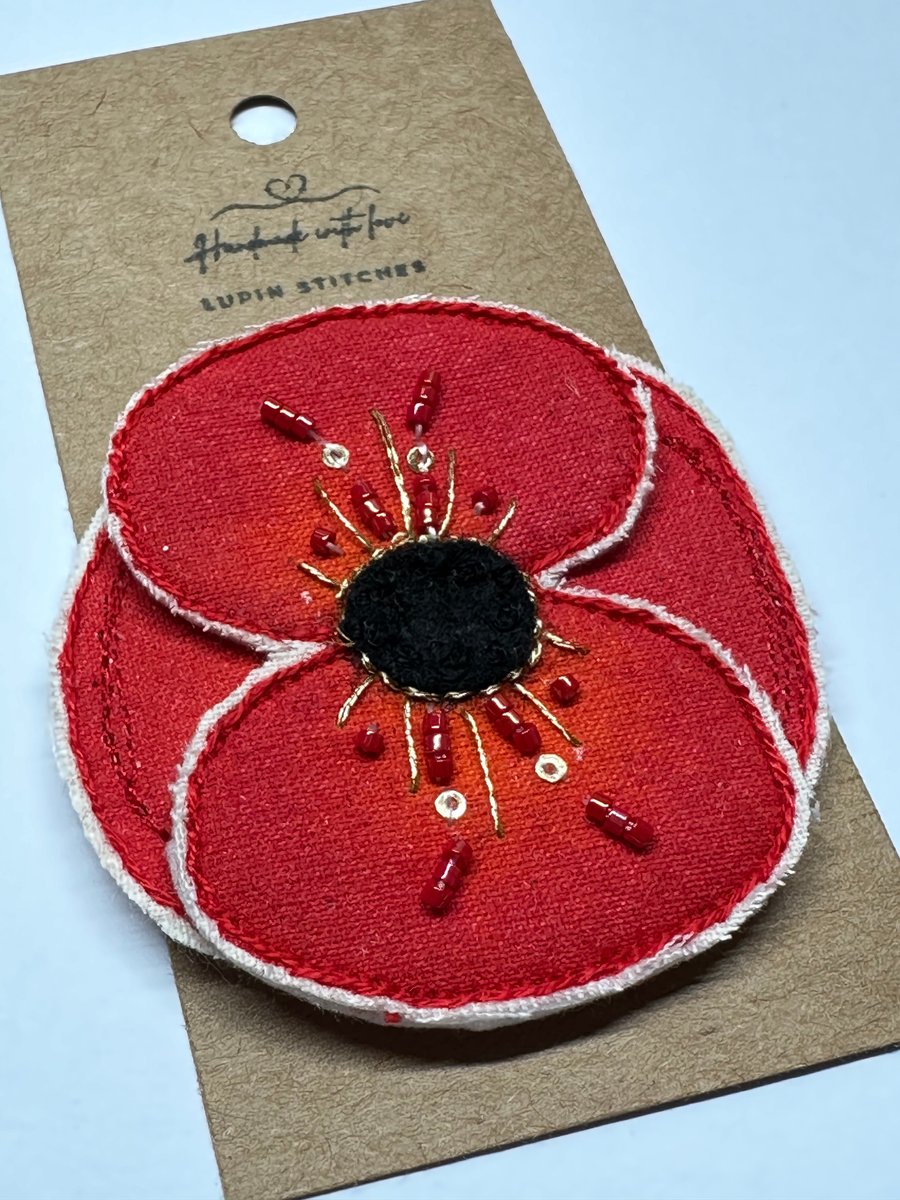 Textile brooch - poppy