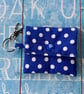 Keychain pouch mini for ear buds or keys blue and white polka  - Image 2