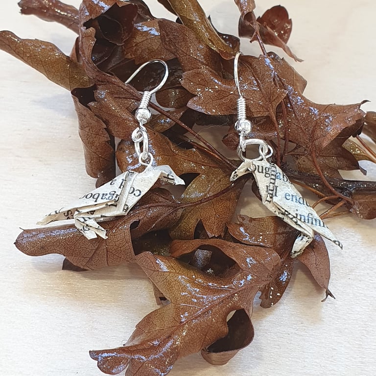 Origami Raven Earrings: Upcycled Edgar Allan Poe Book page jewellery gothic