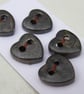 SECONDS 5 Small Heart Shaped Obsidian Handmade Ceramic Buttons - Image 2