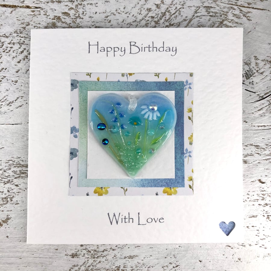 Birthday Card with Detachable Glass Meadow Heart