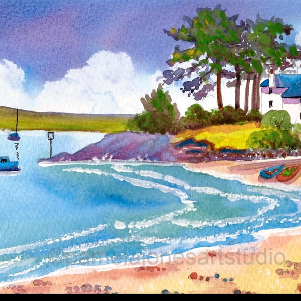 Borth Y Gest Beach, North Wales, Original Watercolour, in 14 x 11'' mount