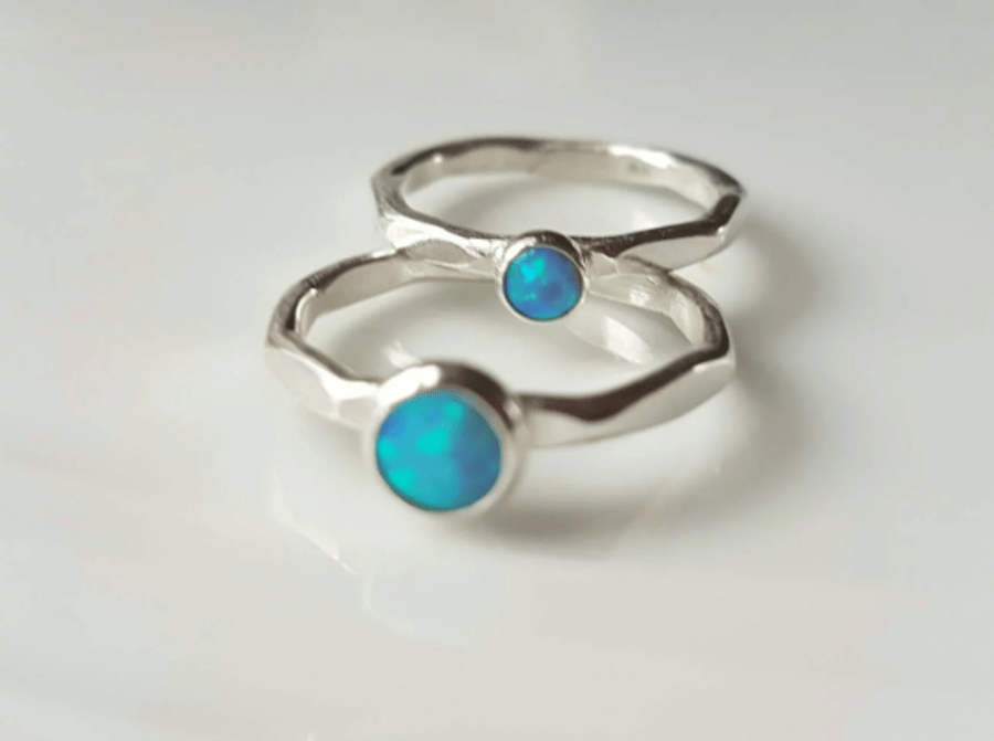 Blue opal stacking ring with multi sided shank, made to order from Wales