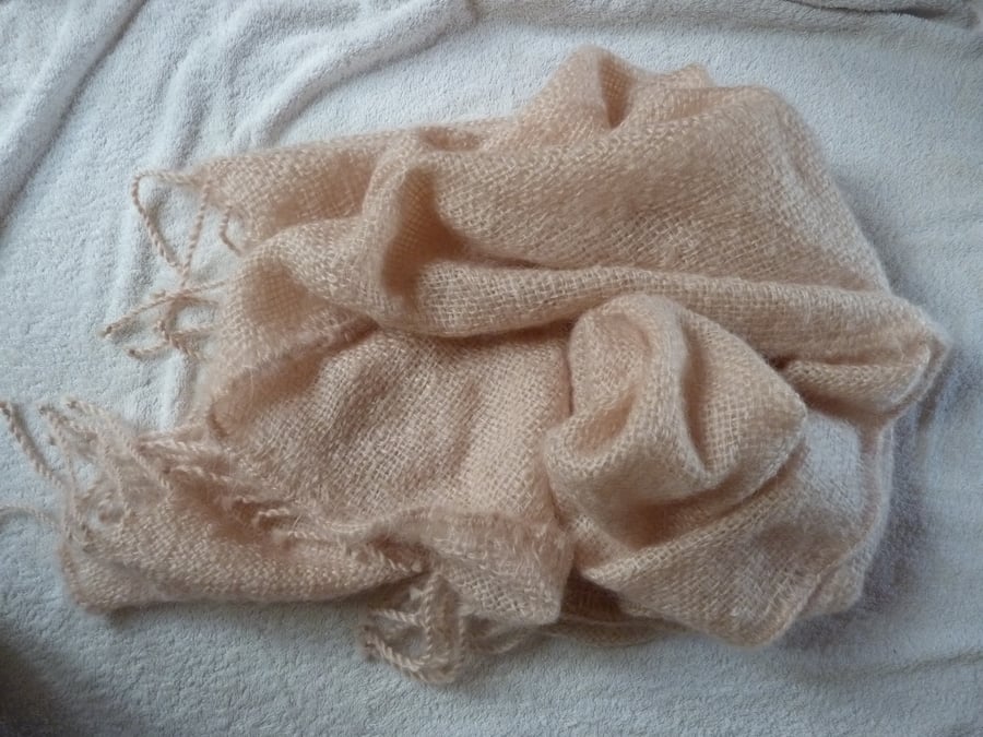 Handwoven Mohair Shawl or Throw in Dusky Pink