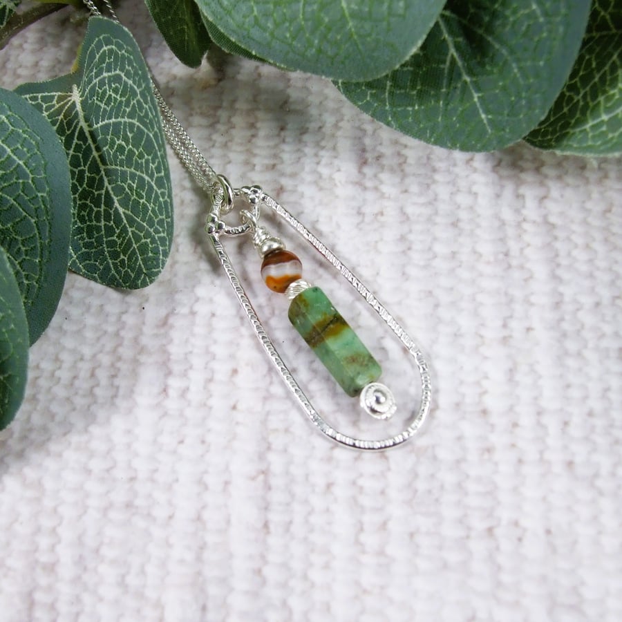 Sterling Silver Necklace with Turquoise and Banded Agate