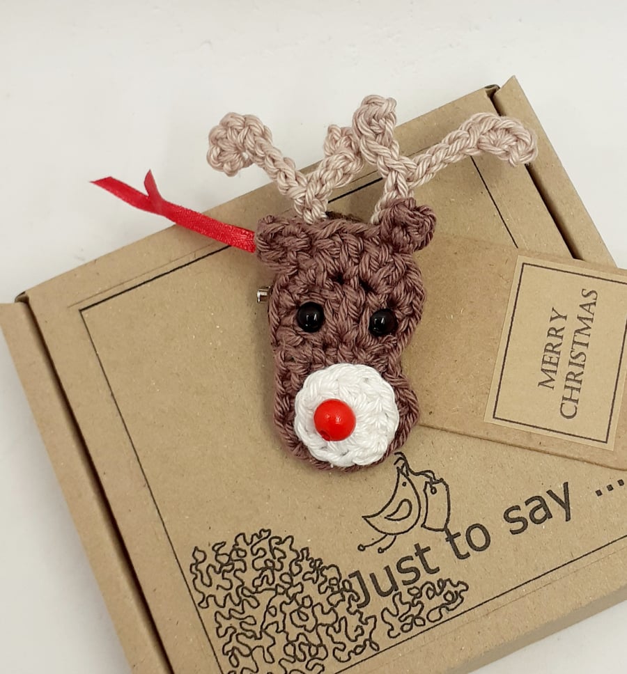 Crochet Reindeer Brooch