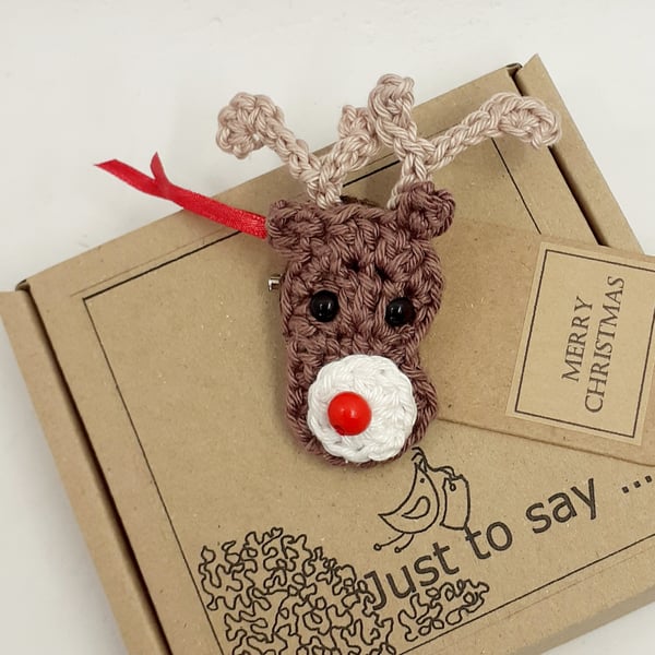 Crochet Reindeer Brooch