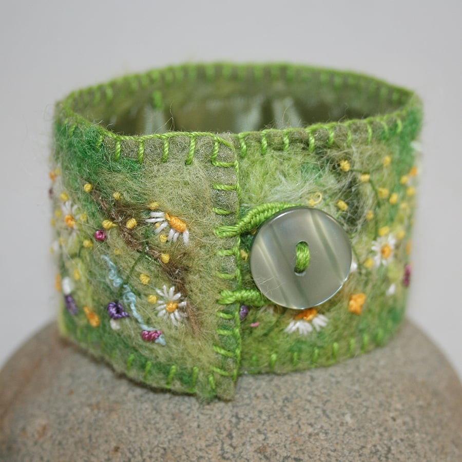 Embroidered Felted Meadow Cuff 