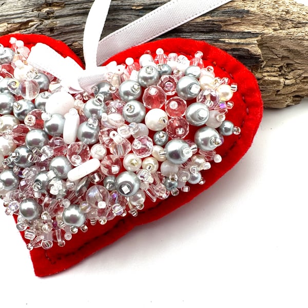 Large Red Bead embroidered Heart
