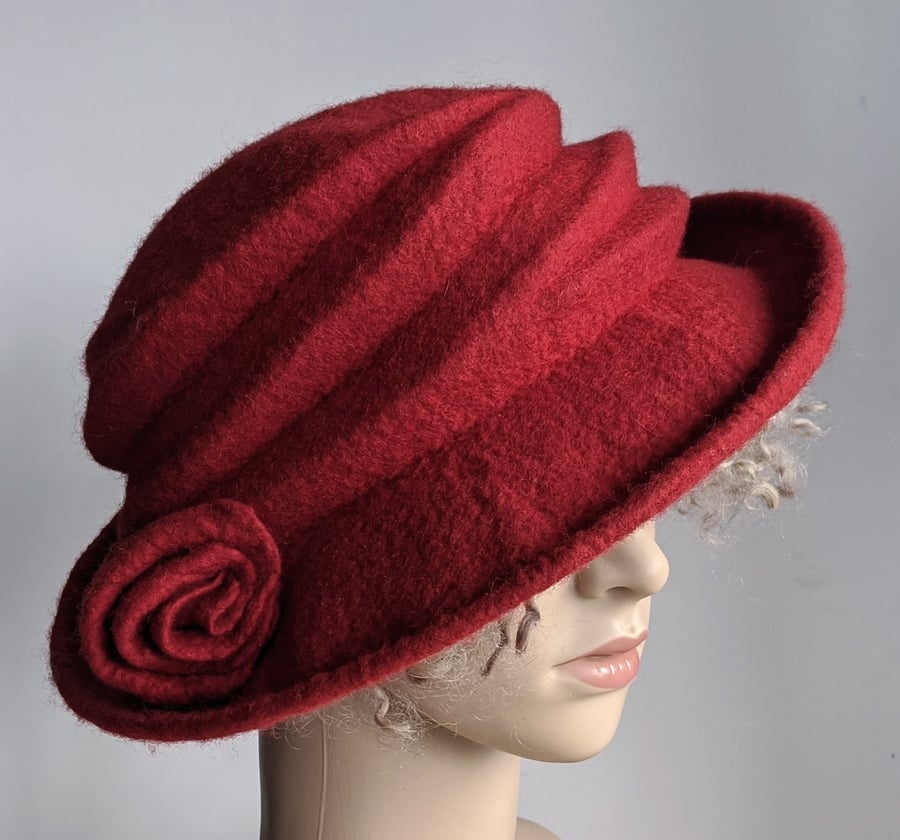 Red felted wool hat - 'The Crush' - designed to pack flat