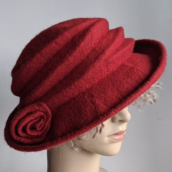 Red felted wool hat - 'The Crush' - designed to pack flat