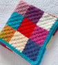 Rainbow Patchwork Crochet Baby Blanket with Turquoise Border Handmade - Image 3
