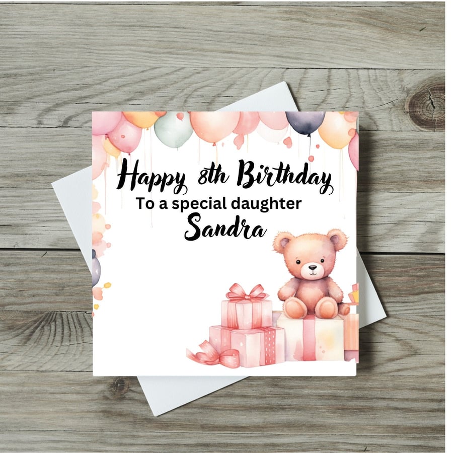 Happy Birthday Card, Personalised 6 inch square, with white envelope