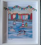 Quirky, whimsical, coastal art, original 10 x 8 " framed illustration picture