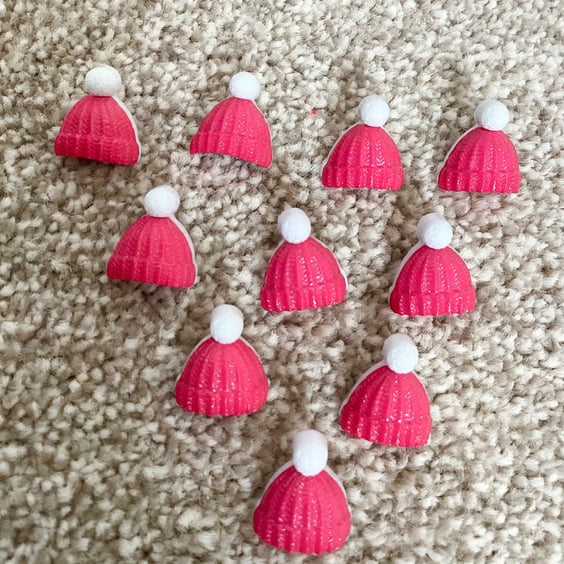 Pink Bobble hat novelty buttons 15mm