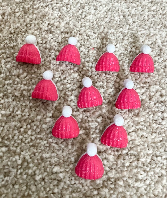 Pink Bobble hat novelty buttons 15mm