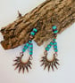Turquoise and bronze sunburst dangle earrings  - Image 2