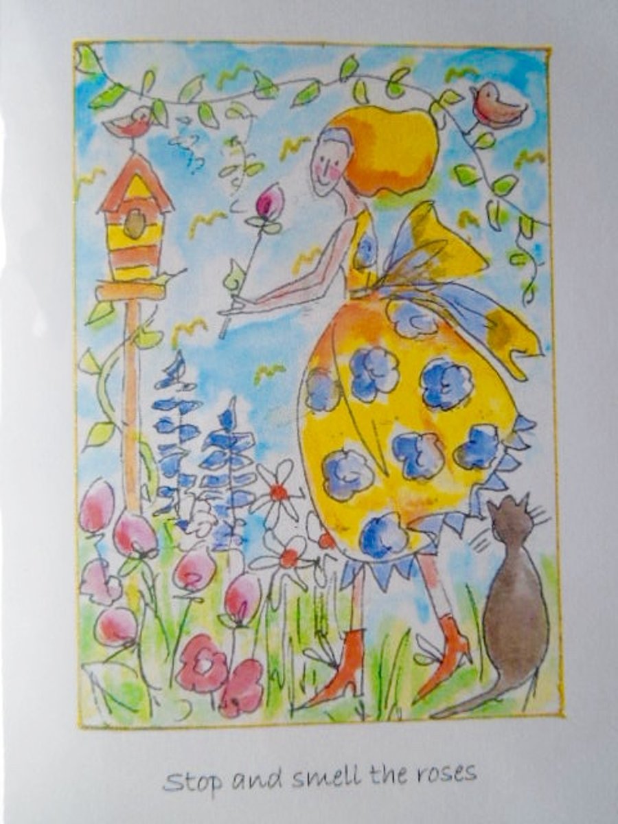 Handmade blank greetings card with envelope.