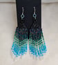 Blue and Green Beady Dangly Earrings - Sterling Silver Ear Hooks - Image 1