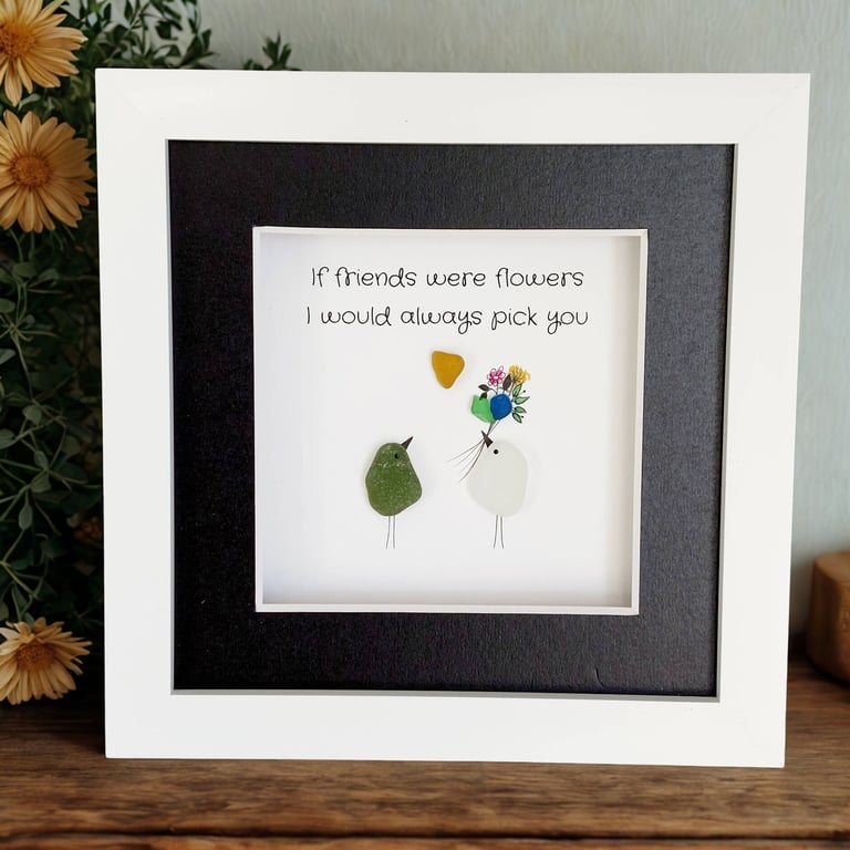 Friend Gift - Sea Glass Wall Art - Framed Pebble Picture for Friends