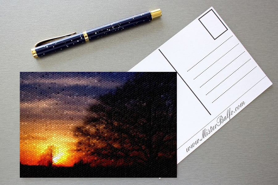 'Distant Glow' Set of 2 Digital Art Mosaic Postcards
