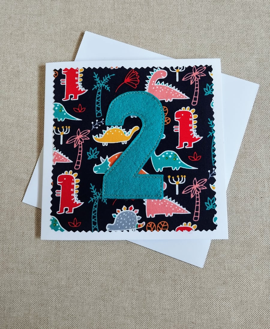 2nd birthday card dinosaur fabric 
