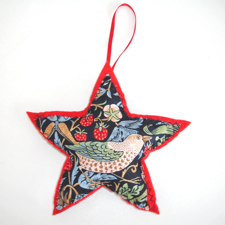 William Morris Christmas Tree Decoration Strawberry Thief Star