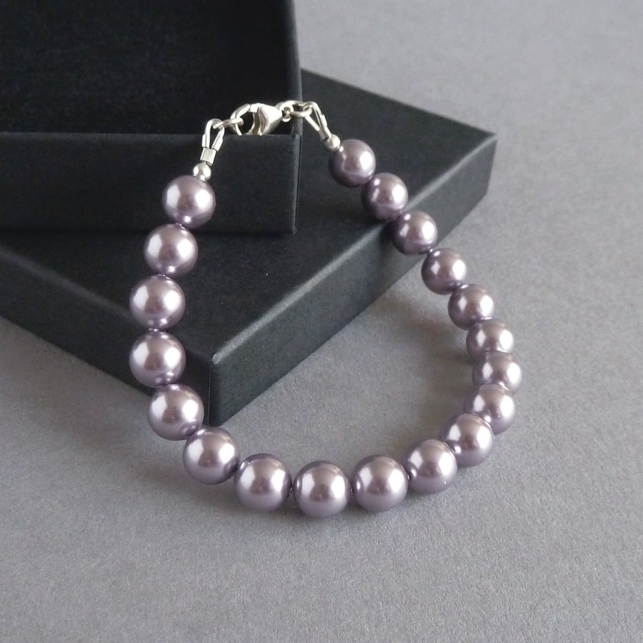 Simple Lilac Pearl Bracelet - Lavender Wedding Jewellery - Bridesmaids Gifts
