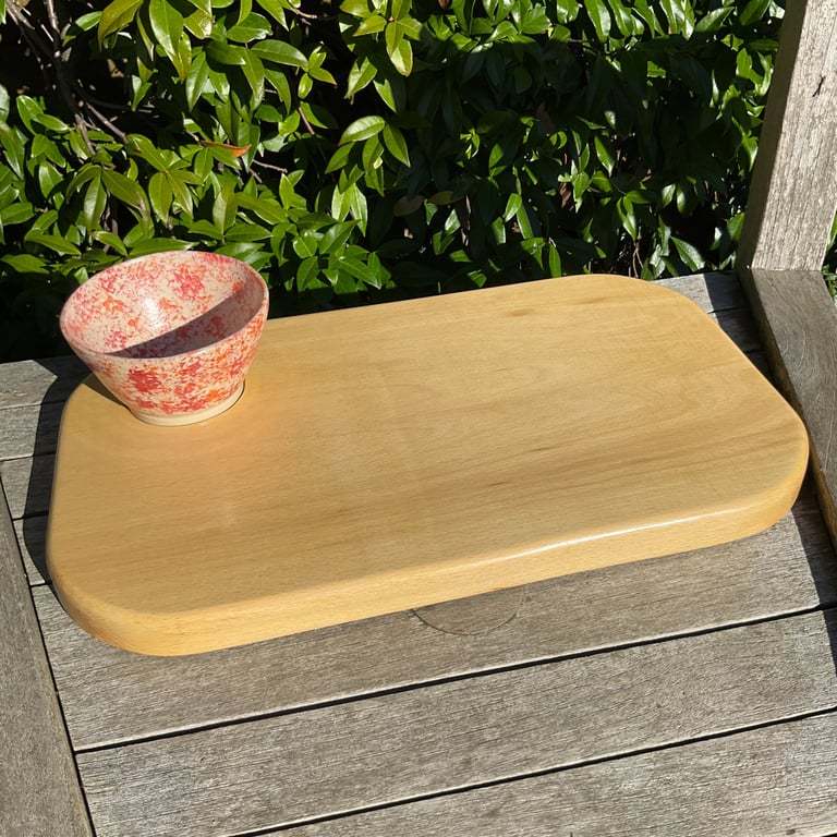 Handcrafted Beech Wood Platter - Charcuterie Board with Stoneware Bowl