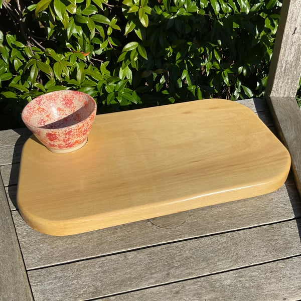 Handcrafted Beech Wood Platter - Charcuterie Board with Stoneware Bowl