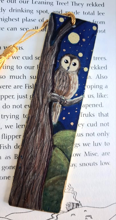 Hand Painted Artisan Bookmark Owl In A Tree One Of A Kind Orignal Art Bookmark