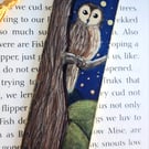 Hand Painted Artisan Bookmark Owl In A Tree One Of A Kind Orignal Art Bookmark
